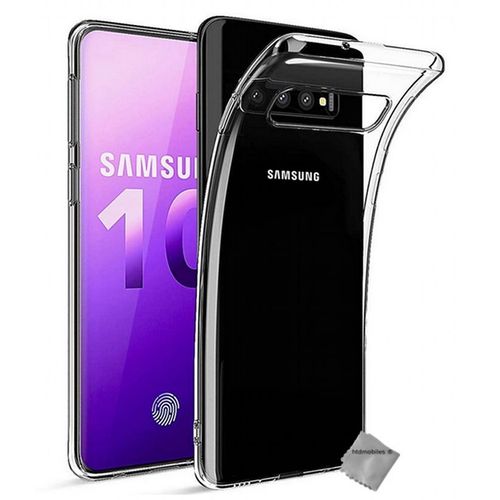 Housse Etui Coque Silicone Gel Fine Samsung Galaxy S10 +Verre Trempe Transparent Tpu