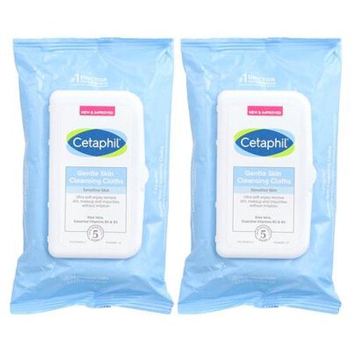 Cetaphil Lingettes nettoyantes douces pour la peau, Sans parfum, 2 paquets, 25 lingettes pré-humidifiées chacun