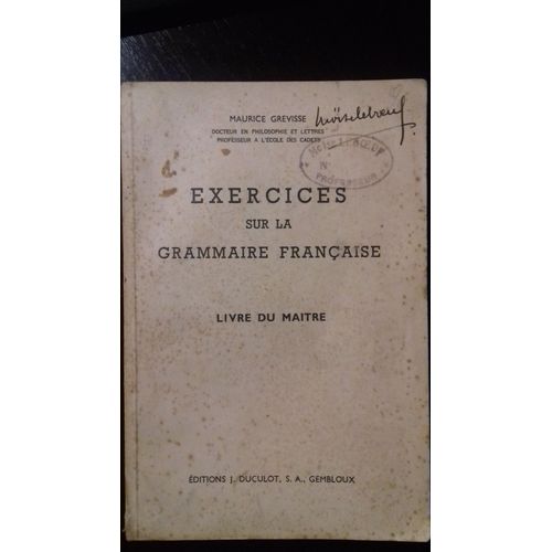 Exercices Sur La Grammaire Française Livre Du Maître
