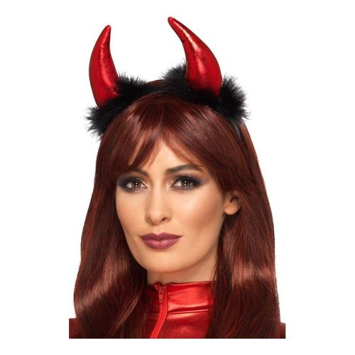 Diadème Avec Des Cornes De Diablesse Rouges Et Marabu Noir (Taille Unique Femme)