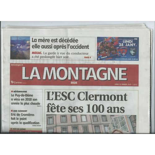 Journal La Montagne Centre France Riom Du 21 Janvier 2019, Petit Article Photo Chantal Goya, 2019