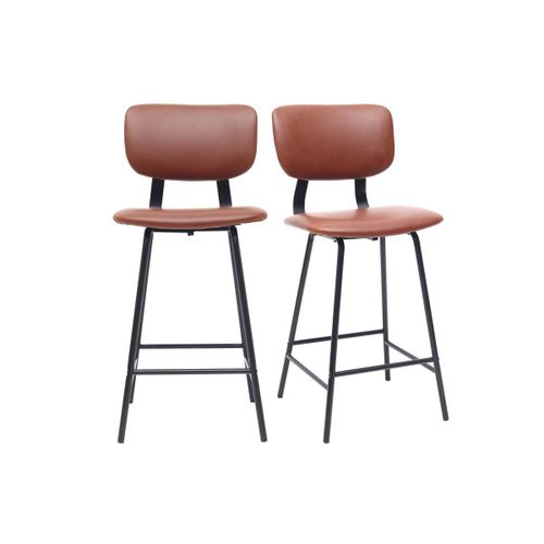 Tabourets De Bar Vintage Marron Clair Avec Pieds Métal 65 Cm (Lot De 2) Lab