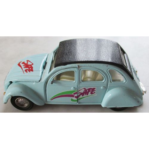 Citroën 2cv Safe - Modèle Réduit Welly N°9046 Pour Collectionneur - Turquoise Avec Toit Noir Et Inscription Safe En Rouge - Longueur 12cm-Welly