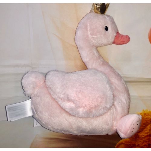 Doudou Grand Cygne Rose Tex Baby Peluche Oiseau Couronne Dorée Jouet Naissance