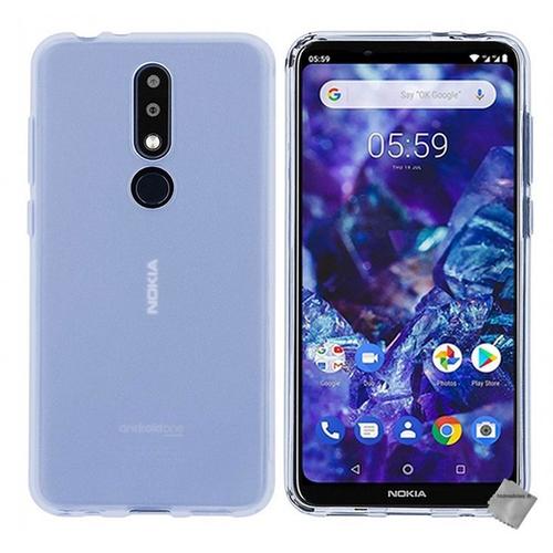 Housse Etui Coque Pochette Silicone Gel Fine Pour Nokia 5.1 Plus (2019) + Film Ecran - Blanc Transparent