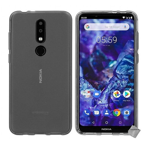 Housse Etui Coque Pochette Silicone Gel Fine Pour Nokia 5.1 Plus (2019) + Verre Trempe - Gris