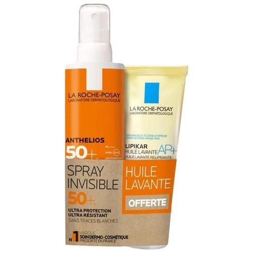 La Roche-Posay Anthelios Crème Solaire En Spray Invisible Corps Spf50+ Avec Parfum 200 Ml + Lipikar Huile Lavante 100 Ml Offerte 