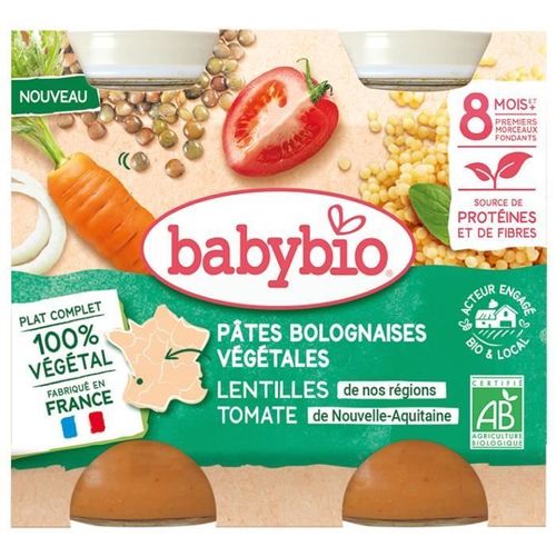 Babybio Pâtes Bolognaises Végétales - Carottes Des Landes Lentilles De Nos Régions Tomates De Nouvelle-Aquitaine 400 G