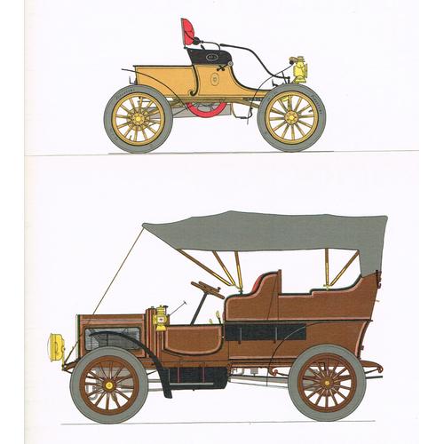 Lot De 2 Illustrations Profil Tacot : Oldsmobile 1904 & White Steam Car   1905 (Format 18x24 Cm Chacune / Idéalement À Encadrer)