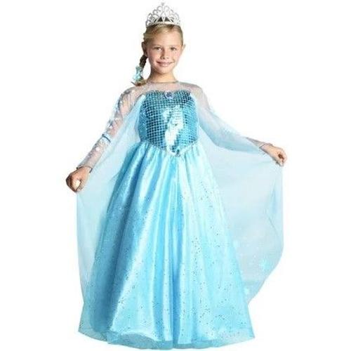 Déguisement Costume Robe Comme Elsa La Reine Des Neiges Bleue Et Argentée Avec Tiare Fille 6 Ans César