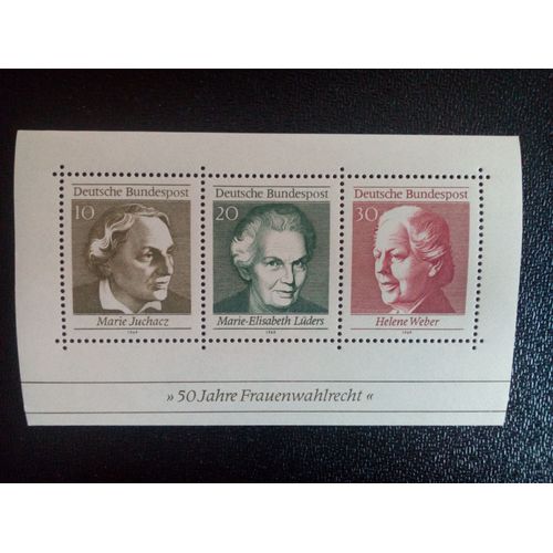 Timbre Allemagne Rfa Yt Bf 4 . 50 Ans De Suffrage Féminin 1969