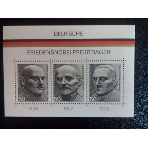 Timbre Allemagne Rfa Yt Bf 10 Gustav Stresemann, Ludwig Quidde, Carl Von Ossietzky 1975