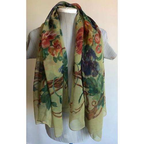 Grand Foulard Soie Imprimé Fleurs "Christian Dior"