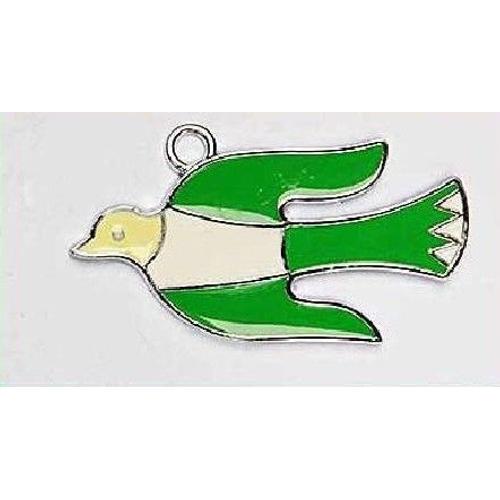 Breloque Pendants, Homme Oiseau, Métal Argenté Emaillé Vert