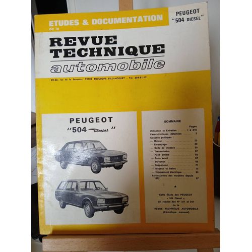 Revue Technique Automobile Peugeot 504 Diesel Extrait Des Numéros 311 341