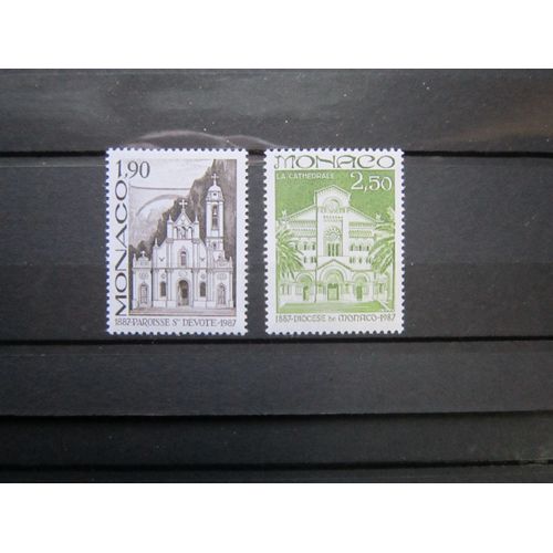 Monaco. Timbre N°1573 (1987) Centenaire De La Fondation De La Paroisse De Sainte Dévote. Timbre N°1574 (1987) Centenaire De La Création Du Diocèse De Monaco