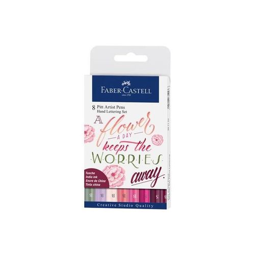 Faber-Castell Etui De 8 Feutres Pitt Artist Pen Letterage Manuel India Ink Nuance De Rose