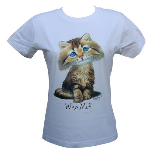 T-Shirt Femme Manches Courtes - Chat 85603 - Blanc