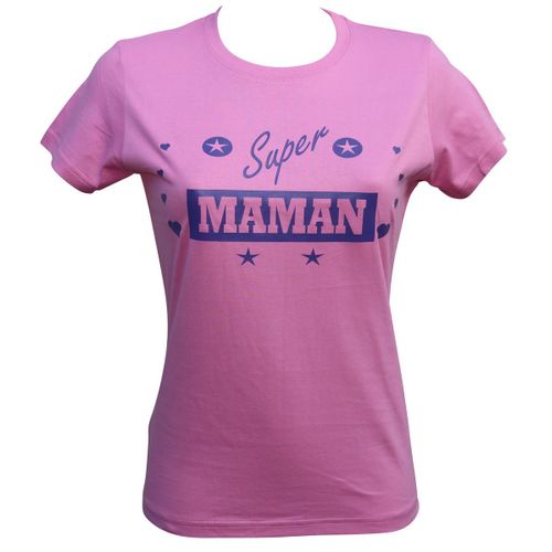 T-Shirt Femme Manches Courtes - Super Maman - Rose
