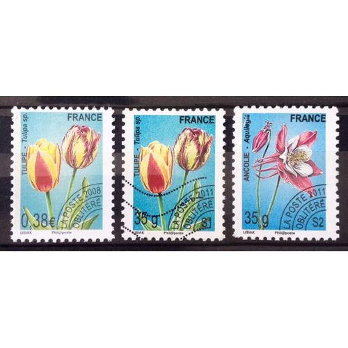 Préoblitéré Fleurs - Tulipe 0,38 (N° 254) + Tulipe 35g S1 (N° 259) + Ancolie 35g S2 (N° 260) Obl - France Année 2008 - N24207