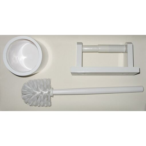 Lot brosse WC et d&eacute;rouleur en bois laqu&eacute; blanc