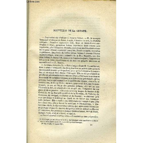 Les Mondes (Cosmos) N° 12 - Impression Des Depeches A Travers L Océan, Pavage Électrique Pour La Locomotion Dans Les Villes, Conservation Des Fruits Par L Enfouissement, Greffe De Peau Prise Sur Un(...)