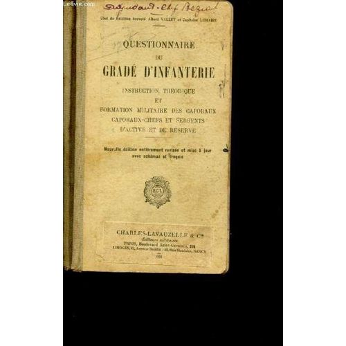 Questionnaire Du Grade D Infanterie -Instruction Theorique Et Formation Militaire Des Caporaux, Caporaux-Chefs Et Sergents D Active Et De Reserve