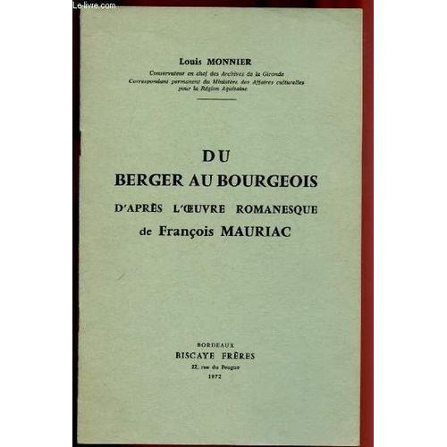 Du Berger Au Bourgeois D Apres L Oeuvre Romanesque De Francois Mauriac