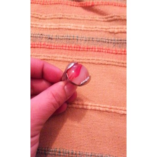 Bague Taille 54 En Métal Argenté Et Pierre Blanche/Rouge.