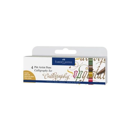 Faber-Castell Pitt Artist Pen Calligraphie India Ink, 4 Pc., Couleurs