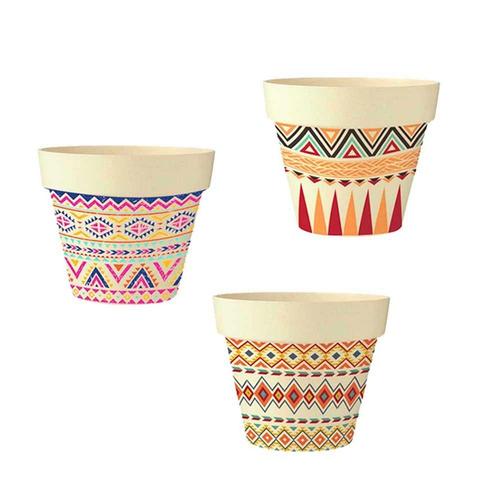 Lot De 3 Pots De Fleurs En Bambou ? 15,5 Cm ? Motif