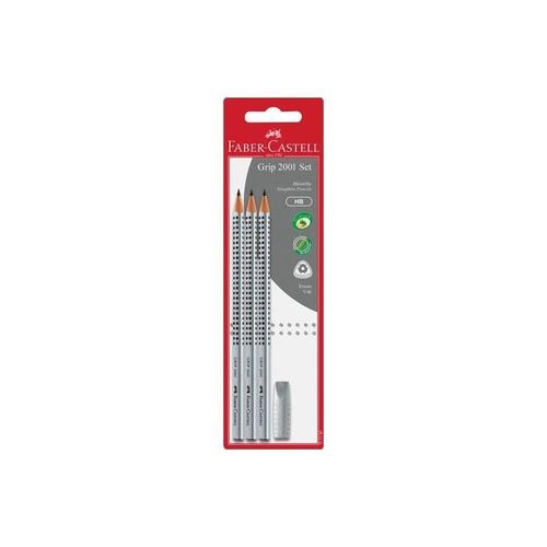 Faber-Castell 3 Crayon Graphite Grip 2001, Hb + 1 Gomme