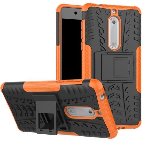 Coque Nokia 5 360 Degrés Protection Bumper + Film Verre Trempé 2 Pièce, Béquille Cover Etui Silicone Housse Antichoc Cover Skin Cases Protector Pour Nokia 5 - Orange