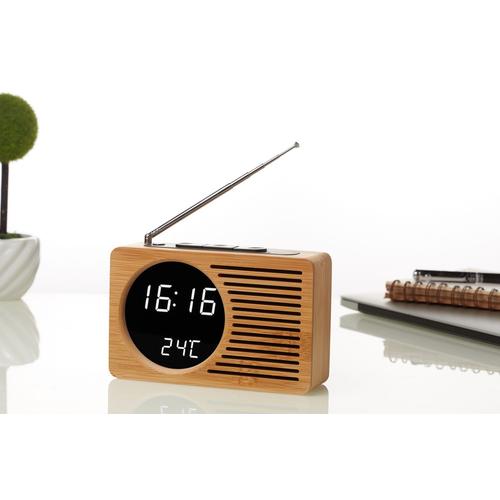 Radio de chevet rétro en bois réveil paresseux muet réveil cadeau créatif horloge électronique 16.5 * 4.5 * 9 cm miroir en bambou véritable lumière blanche MNS