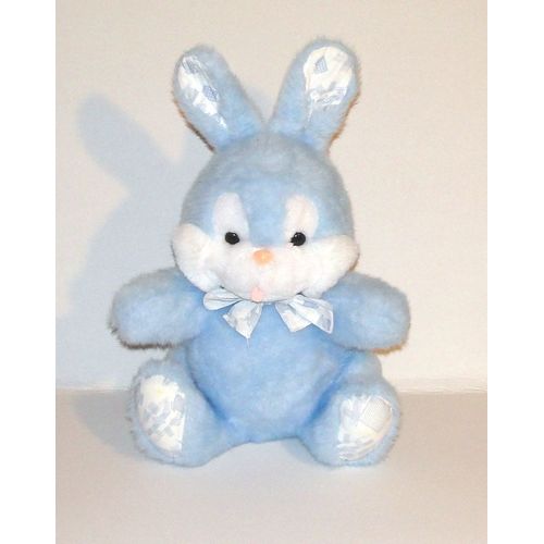 Lapin Bleu Blanc Range Pyjama Nounours Doudou Peluche Lapin Assis 44 Cm