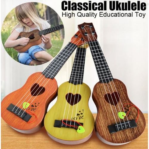 Ukulélé Enfant Guitare Instrument De Musique Imitation Jouet Enfant Bébé Banjo Love + Mediator 39 Cm 4 Cordes