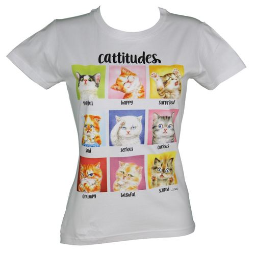 T-Shirt Femme Manches Courtes - Chat Cattitudes 10388 - Blanc