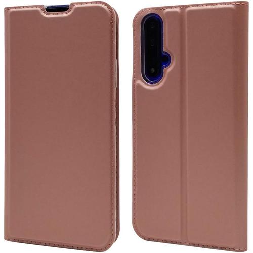 Coque Huawei Honor 20 Ultra Mince Portefeuille Emplacement Carte Fermeture Magnétique Clapet Folio Étui Cuir Pu Et Tpu Bumper Protection Pour Huawei Honor 20 Or Rose