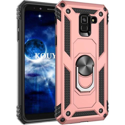 Coque Samsung Galaxy A8 2018,Double Couche Renforcée Défense Bumper Tpu Silicone Antichoc Armure Housse Etui Avec Anneau Support Pour Samsung Galaxy A8 2018 Or Rose