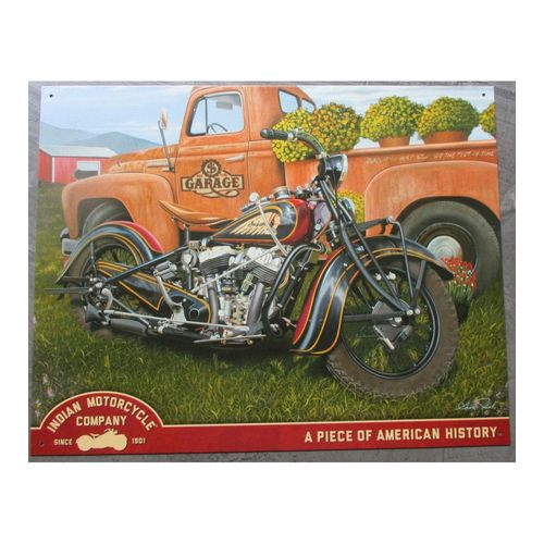 Plaque Moto Indian Et Pick Up Americain Rouille Tole Pub Affiche Metal Usa
