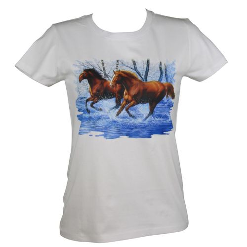 T-Shirt Femme Manches Courtes - Chevaux 2335 - Blanc