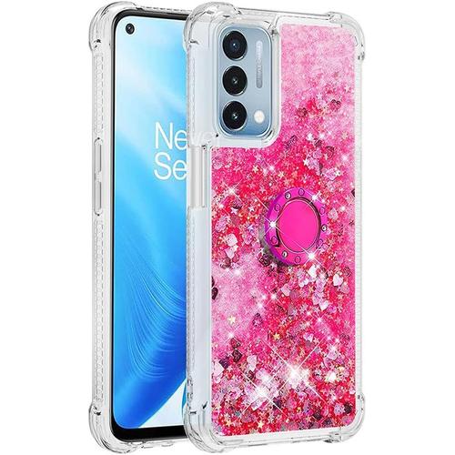 Coque Pour Oppo A74 5g/Oppo A54 5g Étui Sables Mouvants Liquides Brillants Très Mince Transparente Doux Silicone Antichoc Tpu Bumper Housse Avec Coins Renforcés Rouge