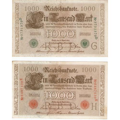 2 Billets Mille Mark 1910 ( 1 Rouge Et 1 Vert)