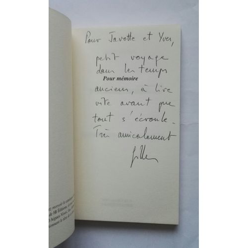 Gilles Moinot Pour Mémoire Avec Un Envoi Autographe Signé 1999 Hb Editions