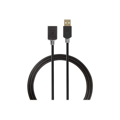Nedis - Rallonge de câble USB - USB (M) pour USB (F) - USB 2.0 - 2 m - moulé, rond - anthracite