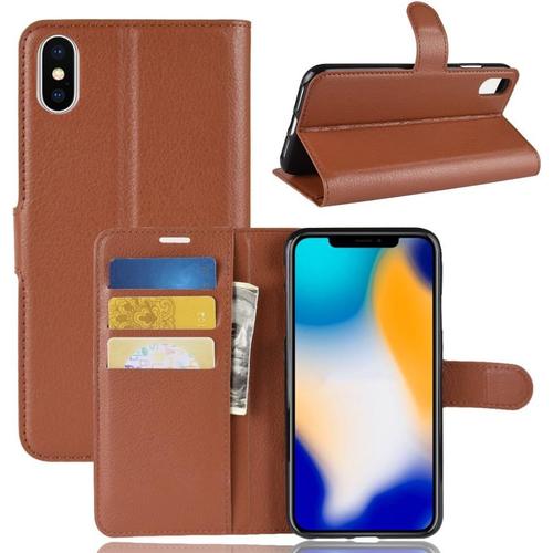 Coque Iphone Xs Max, Antichoc Portefeuille Étui Housse En Cuir À Rabat Flip Cover Case Avec Porte Carte, Béquille, Chiusura Magnetica Pour Apple Iphone Xs Max, Marron