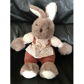 Vintage - Doudou Peluche Lapin Salopette Marron 30 Cm Jemini