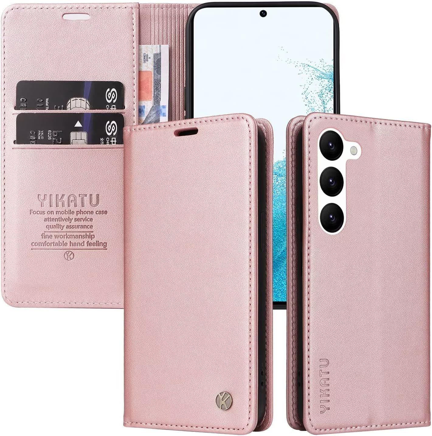 Etui Coque Pour Samsung Galaxy S23,Housse En Cuir Pu Premium Etui À Rabat Pochette De Portefeuille Emplacements Cartes Fonction Support Fermeture Magnétique , Or Rose