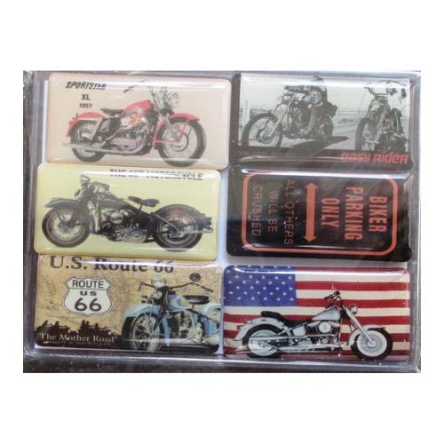 Lot De 6 Magnet Moto Biker Only Route 66 Harley Indian Café Bar Deco Cuisine Aimant