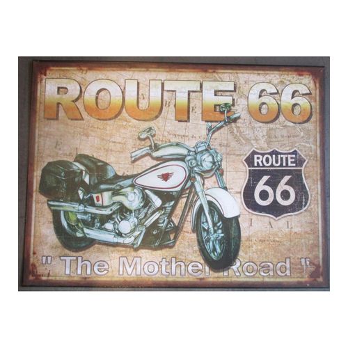 Plaque Moto Route 66 Fond Beige Aspect Rouillé Tole Pub Affiche Metal Usa